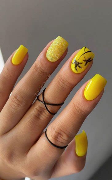 27 Short Summer Nails 2021 Yellow Tropical Nail Art