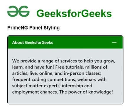 Angular Primeng Panel Styling Geeksforgeeks