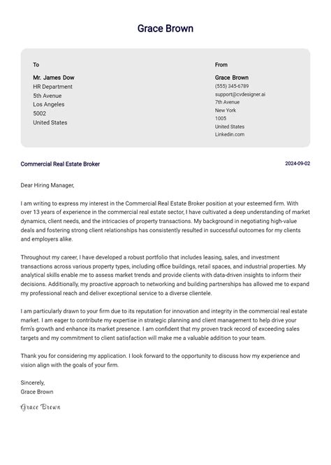 Commercial Real Estate Broker Cover Letter Example for 2024 (Download