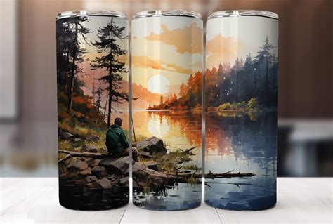 Fishing By The Lake Tumbler Wrap Oz And Oz Skinny Tumbler