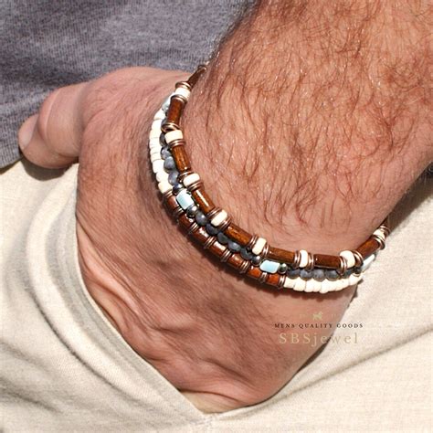 Wood Bead Bracelet Set Mens Wood Bracelets Wooden Bead Etsy Wood Bead Bracelet Mens Wood