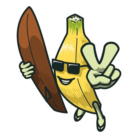 Surf Banana Cartoon Character Wearing Sunglasses In Summer Mascot