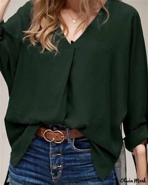 Oliviamark Elegant V Neck Relaxed Fit Blouse Versatile Apparel