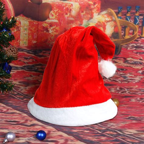 Golden Velvet Christmas Hat Hairball Red Santa Claus Cap Cosplay