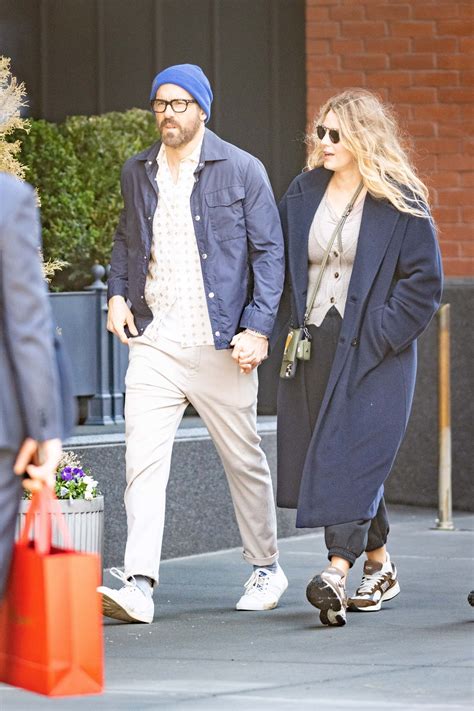 Blake Lively And Ryan Reynolds Twin In Slick Navy Coats As They Walk