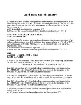 Acid Base Stoichiometry Solution Stoichiometry Short Answer Grade