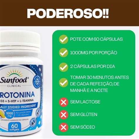 Serotonina Sunfood Vitamina D Htp L Teanina Potes Caps Bom