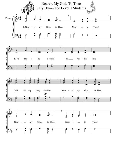 Nearer My God To Thee Easy Hymn Level 1 Students Sheet Music For Piano