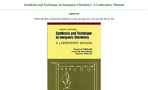 Synthesis And Technique In Inorganic Chemistry A Laboratory Manual