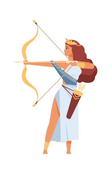 Cartoon Of Woman Shooting Bow Arrow Illustrations Royalty Free Vector