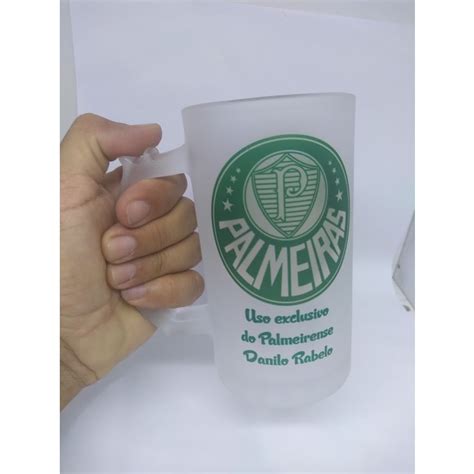 Caneca Chopp Vidro Jateado Personalizada Nome Time Palmeiras