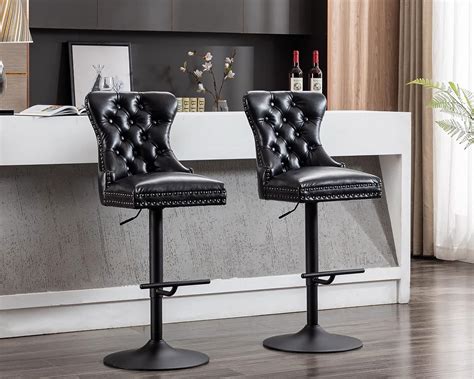 Amazon Cimota Leather Bar Stools Set Of Adjustable Swivel