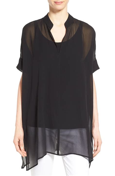 Eileen Fisher Stand Collar Boxy Silk Tunic Nordstrom