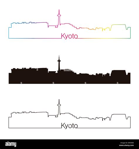 Kyoto Skyline Linear Style With Rainbow In Editable Vector File Stock