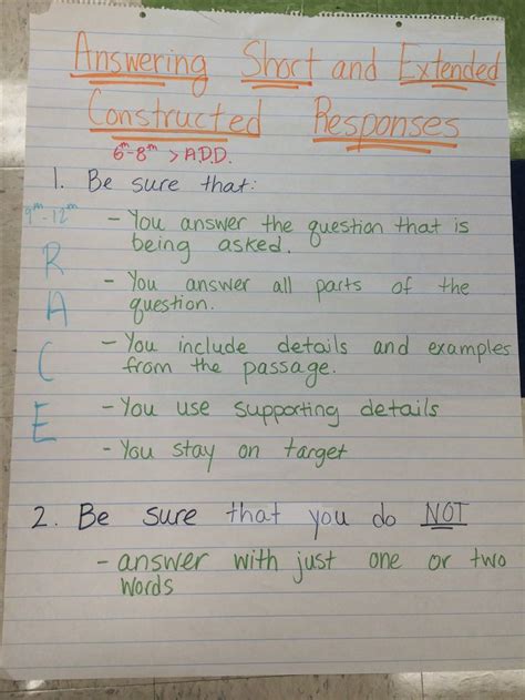 Answering Short Constructed Responses On The Nys 3 8 Ela Test Anchor Chart Ela Test