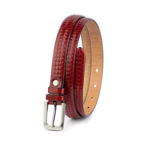 Buy Dark Red Embossed Thin Leather Belt - Unique Design ...