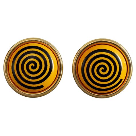 Vintage Moschino Yellow Spiral Dizzy Disc Novelty Earrings For Sale At