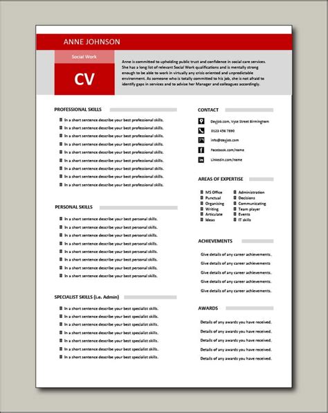 Free Social Work Cv Template