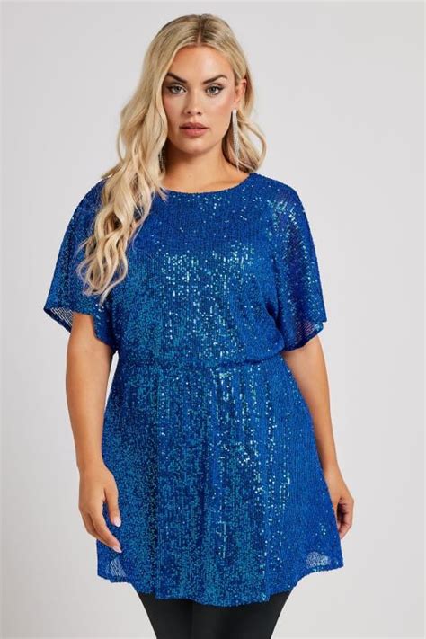 Yours London Plus Size Cobalt Blue Peplum Sequin Top Yours Clothing