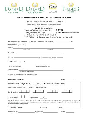 Fillable Online MEGA MEMBERSHIP APPLICATION RENEWAL FORM Fax Email