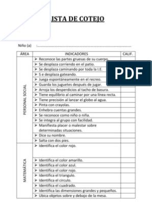 Lista de Cotejo de Estimulacion Temprana PDF Estimulación temprana