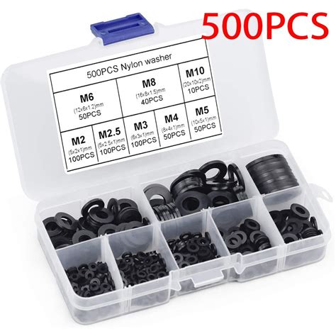 500pcs Nylon Flat Washers Thick Flat Sealing Black Plastic Washers Form M2 M10