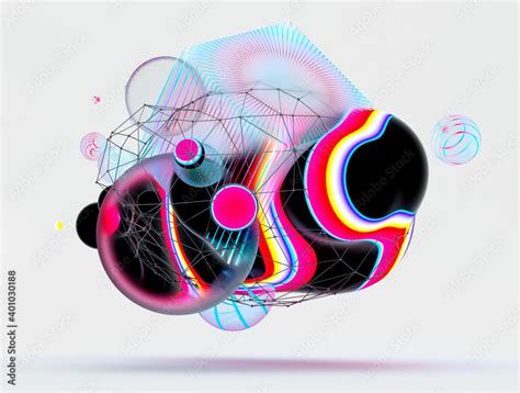 3d Render Of Abstract Art With Surreal Flying Cube Meta Balls Spheres