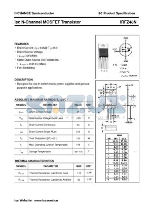 IRFZ48N Datasheet Isc N Channel MOSFET Transistor IRFZ48N Pdf By