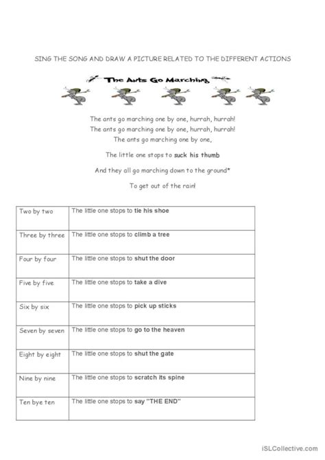 THE ANST GO MARCHING ONE BY ONE English ESL Worksheets Pdf Doc