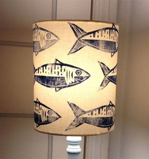 Lino Printed Mackerel Fish Lampshade