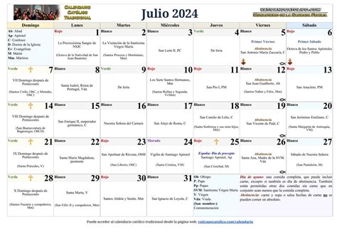 Calendario Católico Tradicional 2024 Santoral Litúrgico