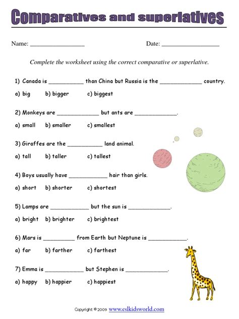 Worksheets Comparatives And Superlatives Pdf