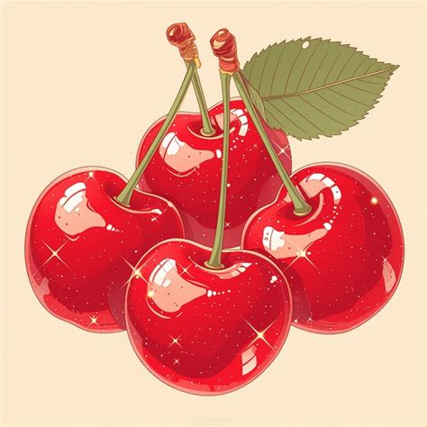 Premium Vector Red Cherries With Stems And Leaves