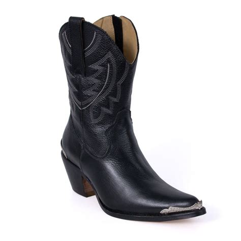 Bota Texana Feminina Couro Dallas Preto Biqueira Silverado Botas