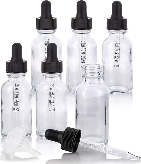 Juvitus 1 Oz 30 Ml Clear Glass Boston Round Bottle With Graduated Measurement Glass Dropper 6