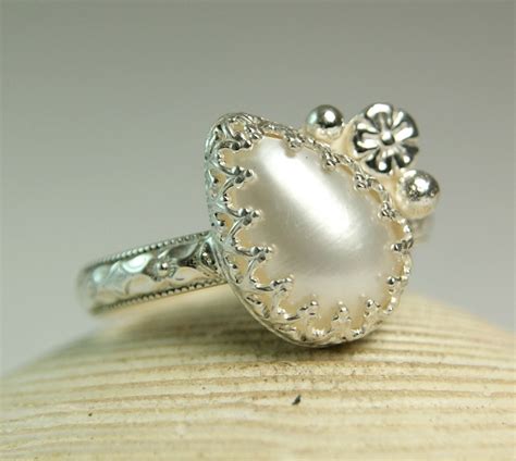 Mother of Pearl Sterling Silver Ring Handmade Jewelry White - Etsy