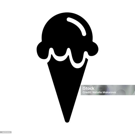 Ice Cream Ball In Waffle Cone Silhouette Icon Stock Illustration