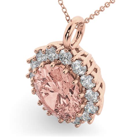 Oval Morganite & Diamond Halo Pendant Necklace 14k Rose Gold 6.40ct ...