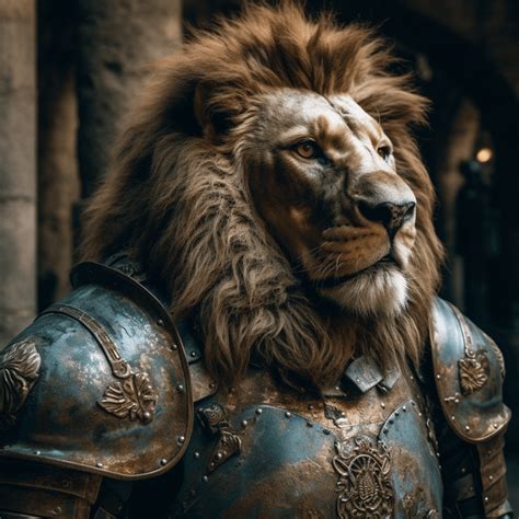 Lions Wearing Medieval Armor Rmidjourney