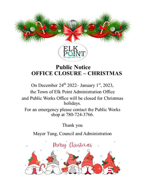 Holiday Closure Town Of Elk Point