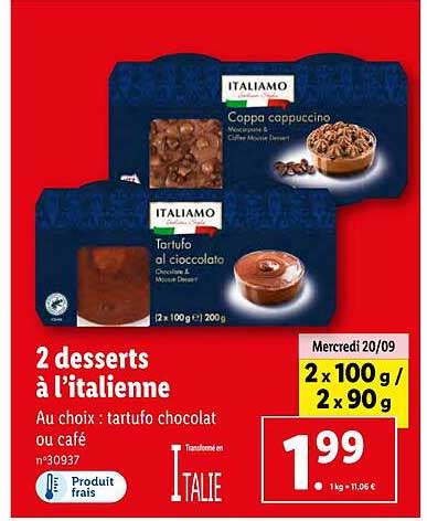 Promo 2 Desserts à L italienne Italiamo chez Lidl iCatalogue fr