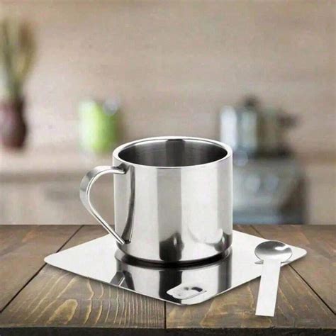 Tasse Caf Th En Acier Inoxydable Avec Soucoupe Et Cuill Re Parois