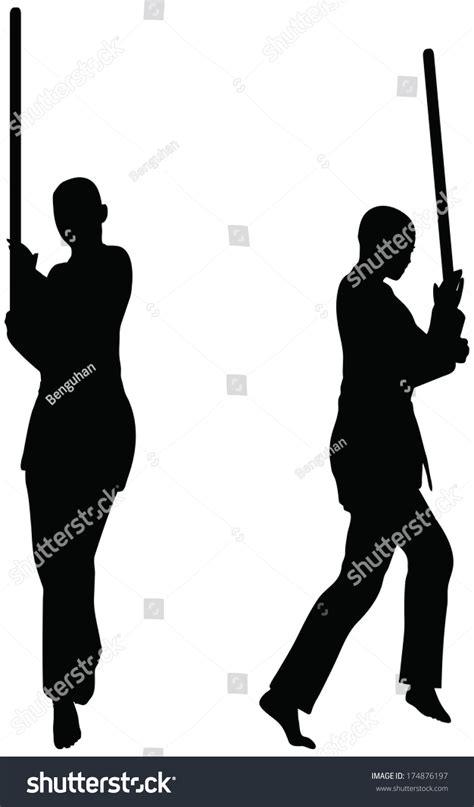 Eps 10 Vector Karate Martial Art Silhouettes Of Man And Woman In Sword Fight Karate Poses