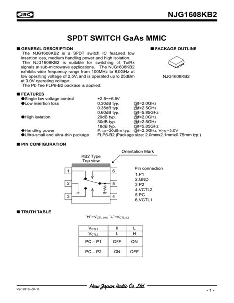 NJG1608KB2 SPDT SWITCH GaAs MMIC