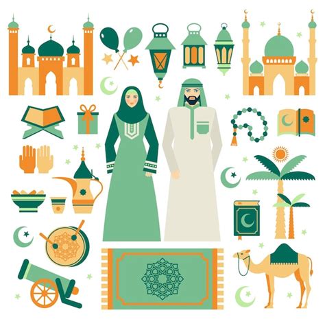 Premium Vector Ramadan Kareem Eid Mubarak Icon Set