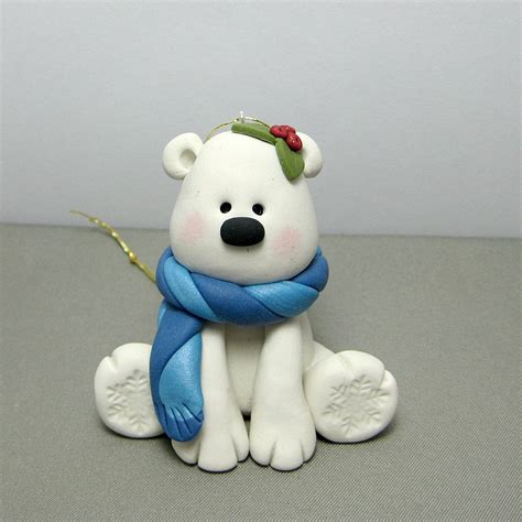 Winter Polar Bear Polymer Clay Ornament Polymer Clay Ornaments