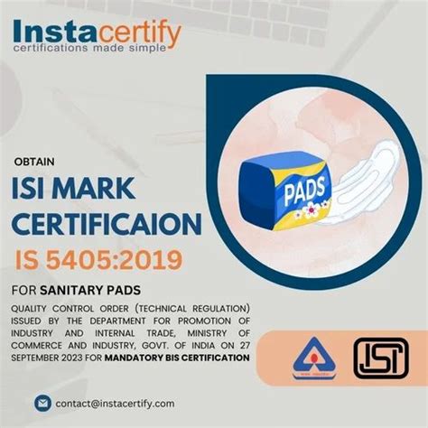 Bis Isi Mark Certification Constancy For Sanitary Pad As Per Is