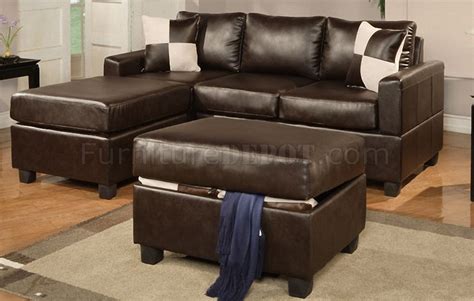 Espresso Bonded Leather Modern Small Sectional Sofa w/Ottoman