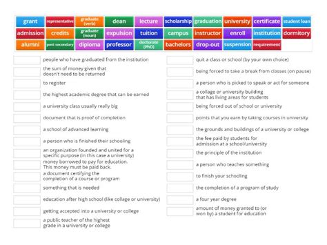 University Vocabulary Match Up