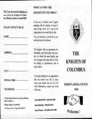 Fillable Online Knights Of Columbus Council Our Lady Of Fatima